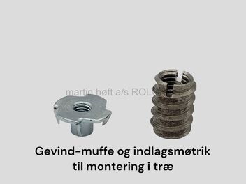 Gevindstykke til montering i træ